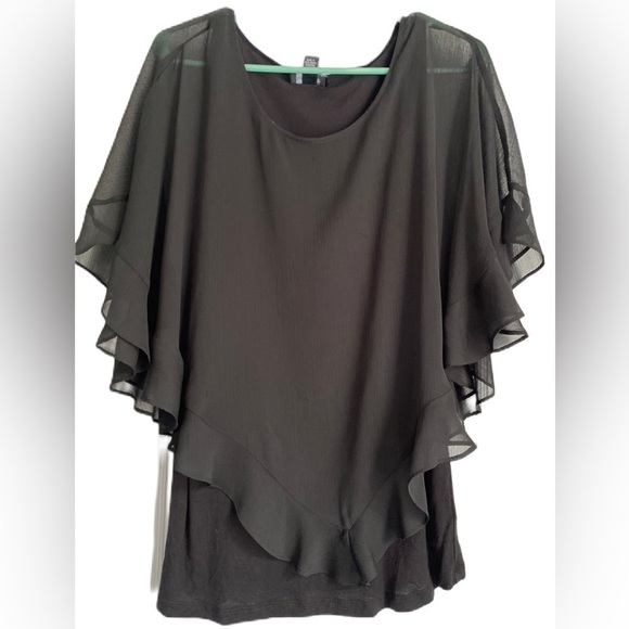 AB Studio Scoop Neckline Black Sheer Poncho with Inner Tank Top, Sz: Medium - Picture 1 of 8